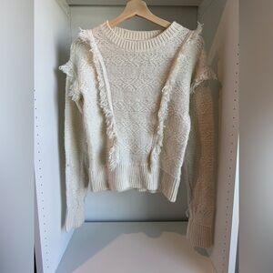 GAP Cream Fringe Accent Crewneck Sweater